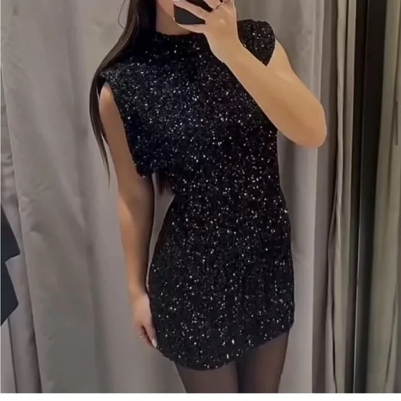 Zara SHOULDER PADS SEQUIN DRESS ZW COLLECTION 9489/108 - Picture 15 of 15